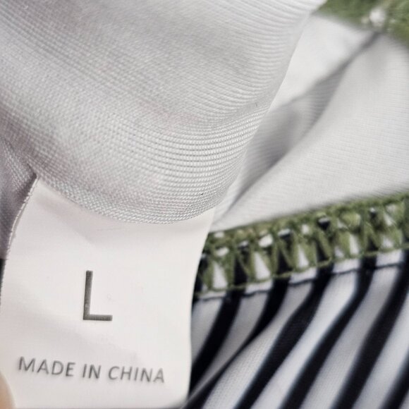 Women's High Waisted Cut Out Green Stripe Contrast One Piece Swimsuit Size L - Picture 10 of 11